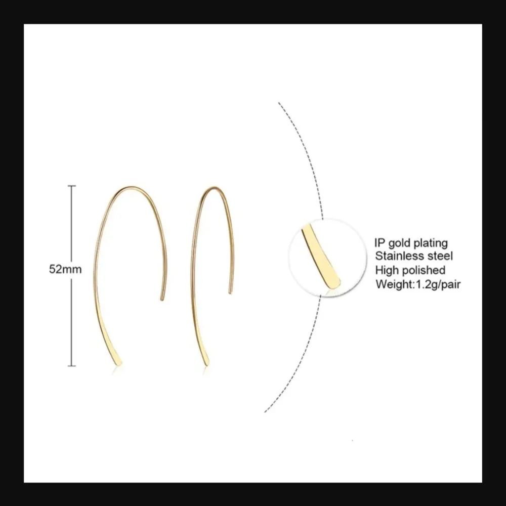 Minimalistic Elegant Gold Arc Earrings - Picture 2 of 4